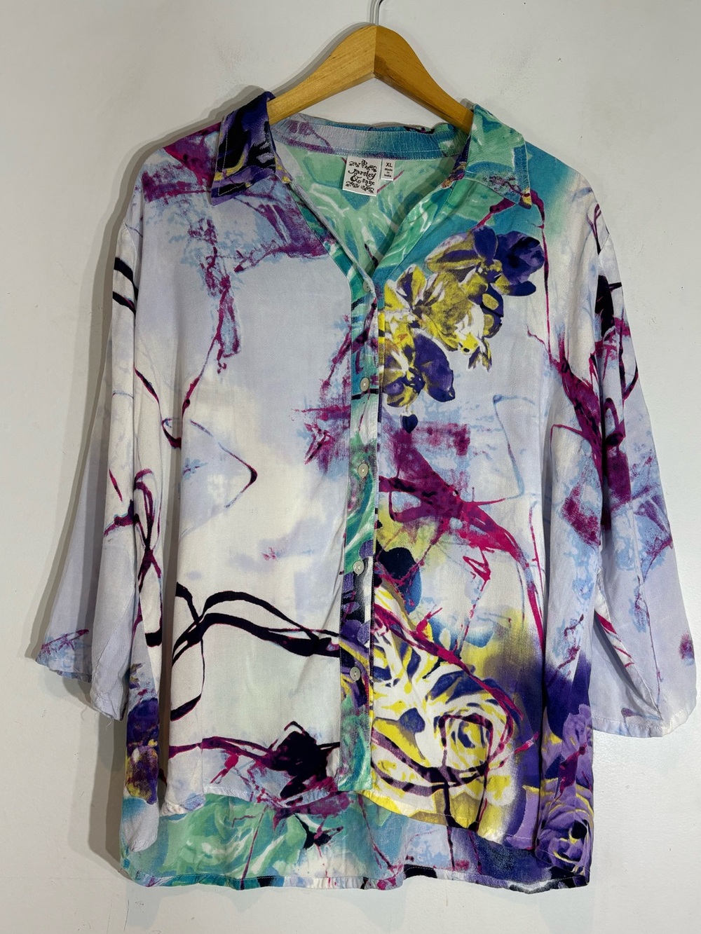 Parsley & Sage Angelika Abstract Print Button-Up Shirt XL Rayon